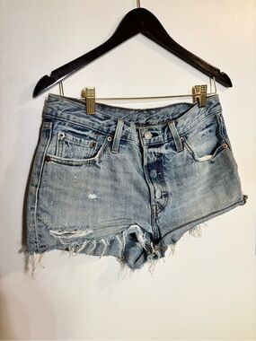 Vintage Style Levi’s 501 Light Wash Distressed Denim Shorts - Women